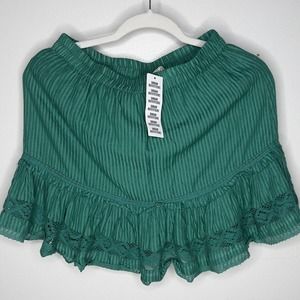 Urban Outfitters Green Striped Lace Cotton Elastic Waist Skirt Size S